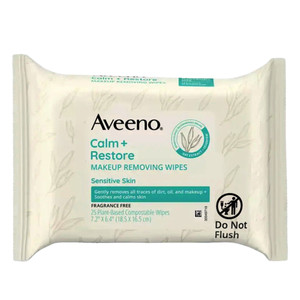Aveeno Calm Plus Restore Makeup Removing Face Wipes Fragrance Free 25Ea