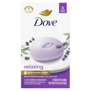 Dove Relaxing Beauty Bar Saop Lavender and Chamomile Oil Moisturizing Cream Gently Cleanses Soothes and Softens Skin 3.75Oz (106g) 6Ea