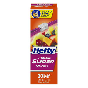 Hefty Quart Size Slider Bags for Food Storage and Freshness Protection 20Ea