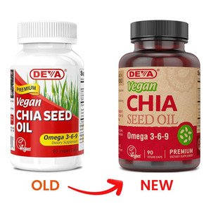 Deva Nutrition Vegan Chia Seed Oil Omega 3-6-9 Capsules Heart and Skin Health Formula 90Ea