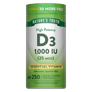 Natures Truth Vitamins High Potency D3 1000 IU Vitamin Supplement Softgels Support Immune Health 250Ea