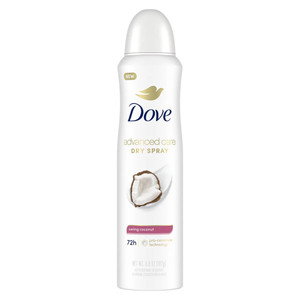 Dove Advanced Care Antiperspirant and Deodorant Caring Coconut Dry Spray for Soft and Resilient Underarms 3.8Oz (107g)
