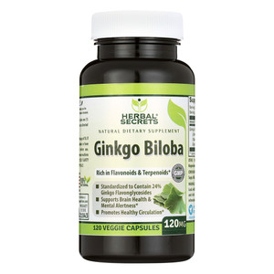 Herbal Secrets Ginkgo Biloba 120 mg Veggie Capsules for Brain and Circulatory Health 120Ea