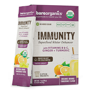 BareOrganics Immunity Superfood Water Enhancers with Elderberry and Vitamin C Stick Packets 5Ea
