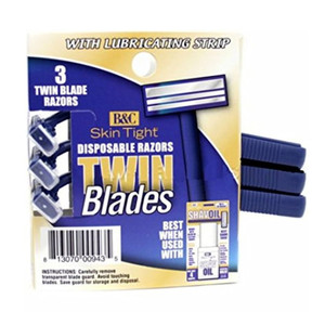 B&C Skin Tight Disposable Twin Blades Razors with Lubricating Strip 3Ea