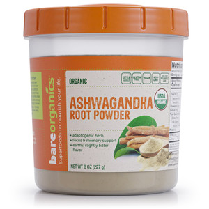 BareOrganics Ashwagandha Root Powder Supports Focus and Memory 8Oz (227g)