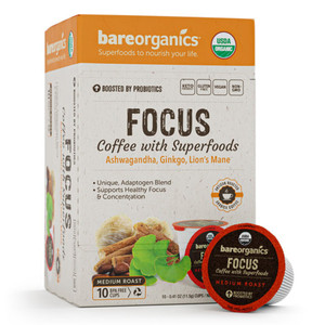 BareOrganics Focus Coffee with Superfoods Support Digestive Health and Focus 10Ea