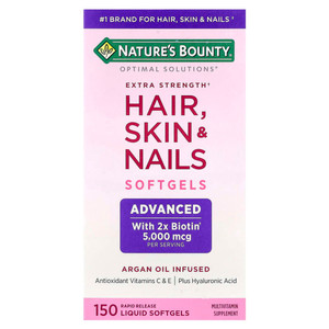 Natures Bounty Biotin 5000 mcg Extra Strength Hair Skin and Nails Liquid Softgels 150Ea