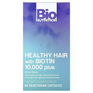 Bio Nutrition Healthy Hair with Biotin 10000 Plus Dietary Supplement Vegetarian Capsules 60Ea