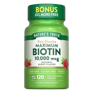 Natures Truth Maximum Biotin 10000mg Vitamin Tablets Berry Flavor Supports Healthy Hair and Skin 120Ea