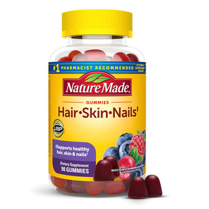 Nature Made Hair Skin Nails Adult Gummies Mixed Berry Cranberry and Blueberry Flavors Support Healthy Skin 90Ea