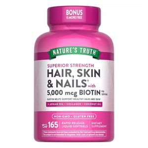 Natures Truth Superior Strength Hair Skin and Nails with 5000mcg Biotin Softgels 165Ea