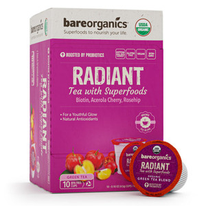 BareOrganics Radiant Tea Superfoods with Biotin Acerola Cherry and Rose Hip Support Digestive Health and Youthful Glow 10Ea