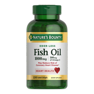 Natures Bounty Odorless Fish Oil 1000mg with Omega3 300mg Softgels Support Heart Health 220Ea