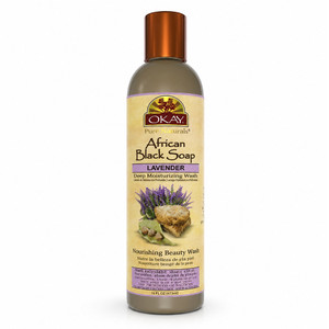 Okay Pure Naturals African Black Soap with Lavender for Cleansing Soothing and Nourishing Skin 8Oz (237ml)