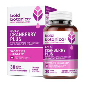 Bold Botanica Cranberry Plus Capsules Support Urinary Tract Health Dietary Supplement for Womens 30Ea