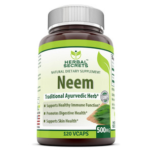 Herbal Secrets Organic Neem 500 Mg Vegetarian Capsules Immune and Skin Health Support 120Ea