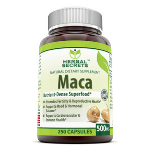 Herbal Secrets Maca 500 Mg Veggie Capsules Energy and Hormonal Balance Support 250Ea