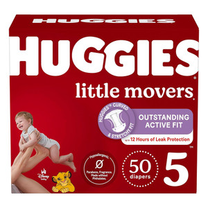 Huggies Size 5 Little Movers Baby Diapers for Comfortable Leak Protection 50Ea