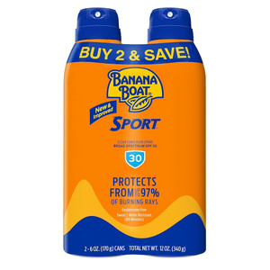Banana Boat Sport Ultra SPF 30 Sunscreen Spray Absorbs Quickly and Non Greasy Twin Pack 6Oz (170g)