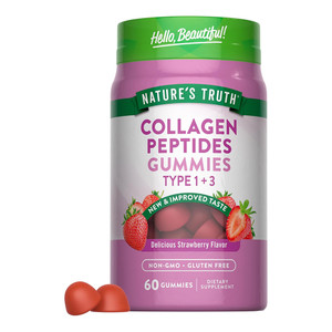 Natures Truth Collagen Peptide Gummies Dietary Supplement Strawberry Flavor Support Skin Health 60Ea