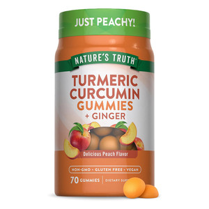 Natures Truth Vegan Turmeric Curcumin Plus Ginger Peach Flavor Gummies Support Joint Health 70Ea