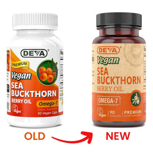 Deva Nutrition Premium Sea Buckthorn Berry Oil Omega-7 Vegetarian Capsules Skin and Digestive Health Formula 90Ea