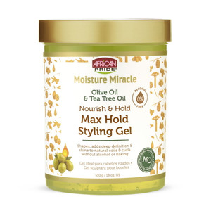 African Pride Moisture Miracle Max Hold Hair Styling Gel with Olive and Tea Tree Oil 18Oz (510g)