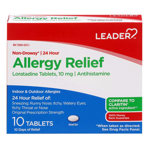 Leader Loratadine Non Drowsy Allergy Relief Tablets 10Ea