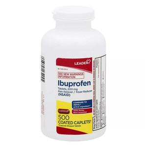 Leader Ibuprofen 200mg Pain Reliever and Fever Reducer Film Coated Brown Caplets 500Ea