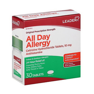 Leader All Day Allergy Cetirizine HCL 10 Mg Tablets, 30 Ea