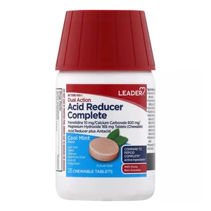 Leader Acid Reducer Plus Antacid Chewable Tablets Cool Mint Flavor 25Ea