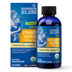 Mommys Bliss Organic Kids Cough Syrup and Mucus Relief plus Immunity Support 4Oz (120ml)