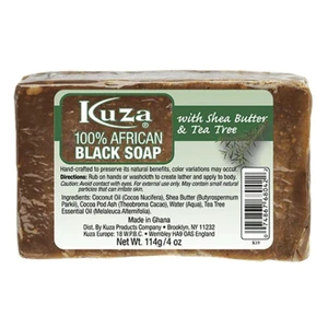 Kuza Naturals African Black Soap with Shea Butter and Tea Tree for Deep Cleansing and Moisturizing Skin Care 4Oz (114g)