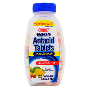 Rugby Calcium Antacid Extra Strength Chewable Tablets Assorted Fruit 96Ea