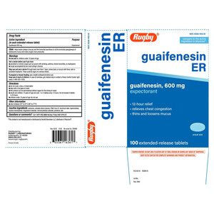 Rugby Mucus Relief Guaifenesin 600mg Expectorant Extended Release Tablets 100Ea