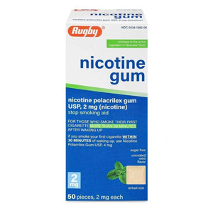 Rugby Sugar Free 2mg Nicotine Polacrilex Gum Mint Chewable Stop Smoking Aid 50Ea