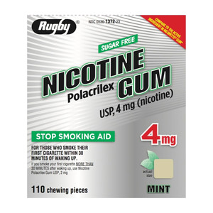 Rugby Sugar Free 4 Mg Nicotine Polacrilex Gum Mint Chewable Pieces, Stop Smoking Aid, 110 Ea