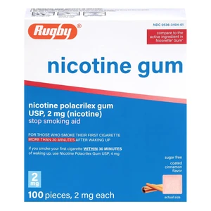 Rugby Sugar Free 2mg Nicotine Polacrilex Gum 2mg Coated Cinnamon Chewable Stop Smoking Aid 100Ea
