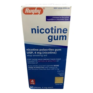 Rugby Sugar Free 4mg Nicotine Polacrilex Gum Original Chewable Stop Smoking Aid 50Ea