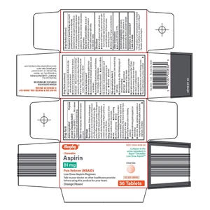 Rugby Aspirin 81mg Pain Reliever Chewable Tablets with Orange Flavor 36Ea