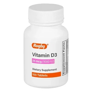 Rugby Vitamin D3 25 Mcg Supplement Tablets, 100 Ea