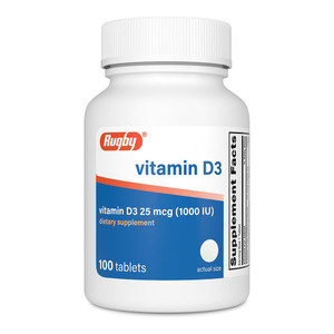 Rugby Vitamin D3 25mcg 1000 IU Supplement Tablets 100Ea