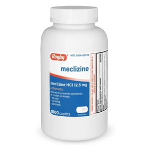 Rugby Meclizine HCL 12.5mg Antiemetic Capsules Relieves Nausea Vomiting and Dizziness 1000Ea