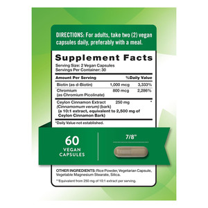 Natures Truth Ceylon Cinnamon 2500mg Biotin and Chromium Capsules Support Metabolic Health 60Ea