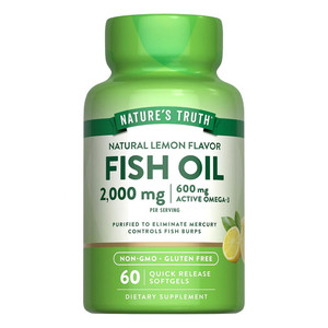 Natures Truth Fish Oil 2000mg Dietary Supplement Softgels Lemon Flavor Support Heart Health 60Ea