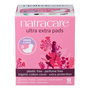 Natracare Ultra Extra Long Pads with wings Organic Cotton Cover and Extra Absorbent Layer 8Ea