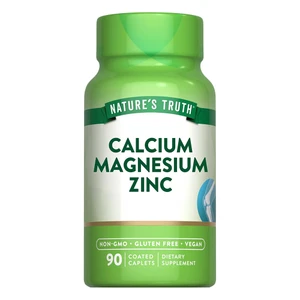 Natures Truth Calcium Magnesium Zinc Dietary Supplement Coated Caplets Support Bone Health 90Ea