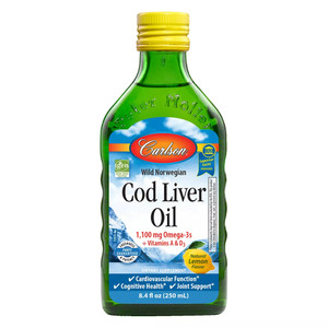 Carlson Cod Liver Oil for Heart Cognitive and Joint Health Support Natural Lemon Flavor 8.4Oz (250ml)