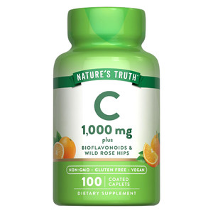 Natures Truth Vitamin C 1000mg Plus Wild Rose Hips Coated Caplets Support Immune Health 100Ea
